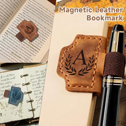 Custom Bygone Mark Bookmark with Pen Holder, 26 Letters Name Initial Erebloom Personalized Magnetic Leather Book Mark, Magnetic Pen Holder Bookmark for Reading Men Women (Red, H) - color: Red, size: Initial H