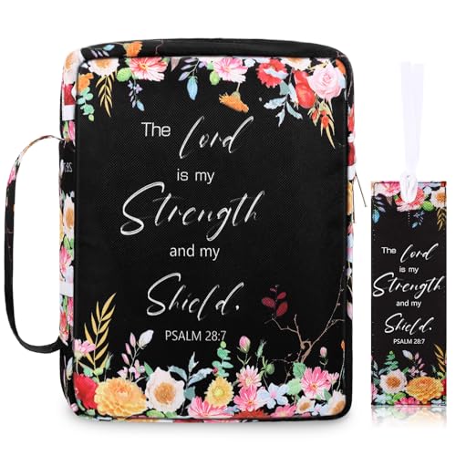 Laumoi Bible Cover Floral Bible Case with Handle and Zippered Back Pocket 10 Inch Women Bible Bag with Bookmark Portable Bible Carrying Case for Bible Study, Outdoor, Daily Commuter (Less Flower) - style: Less Flower
