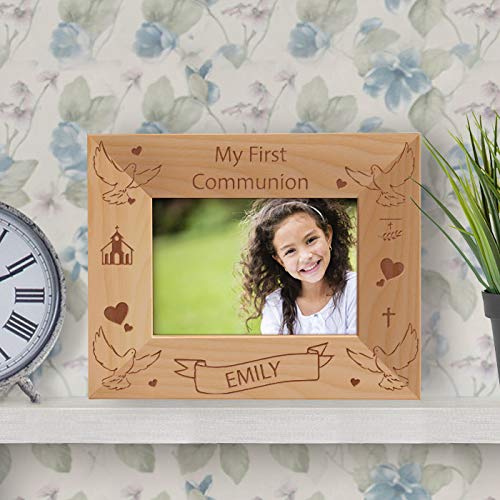 My First Communion Personalized Wooden Photo Frame-5" x 3 1/2" Brown Horizontal - size: 5" x 3 1/2", style: Horizontal