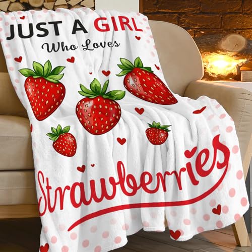 Strawberry Blanket Just A Girl Who Loves Strawberries Soft Cozy Throw Blanket Fruit Flannel Blankets Gifts for Women Girls Kids Adults 60"X50" - color: Girl Strawberry, size: 60"x50"