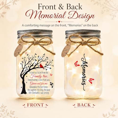 Sympathy Gifts for Loss of Loved One, Cardinal Memorial Gift, Mason Jar - color: Cardinal Memorial