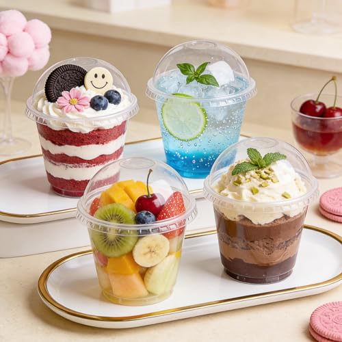 Lullaby 50 Pack 9oz Clear Plastic Cups with Dome Lids, Dessert Fruit Cups - size: 50PACK