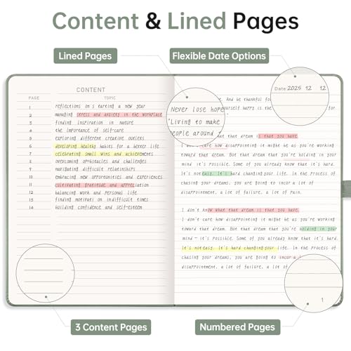 EMSHOI Lined Journal Notebook, 192 Numbered Pages, A5 Size (5.7'' x 8.3'') - color: Light Green, style: Ruled