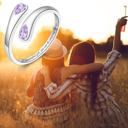 Jinlou Thumb Rings for Women - 925 Sterling Silver Birthstone Open Teardrop Encouragement Adjustable Ring Women Gifts for Teens Mom Birthday Mother's Day St Patricks Day - color: June, style: Beautiful you can do amazing things