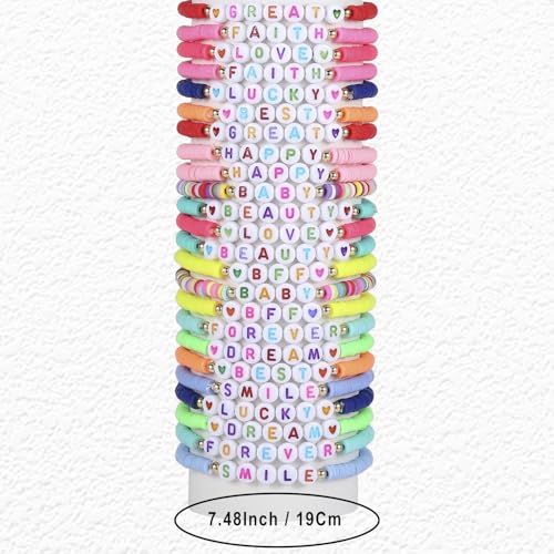 24Pcs Jesus Loves You Bracelets Bulk Handmade Clay Beads Bible Verse Bracelets Christian Friendship Jewelry Christmas Easter Gifts for Women Teen - color: Friendship 24-8