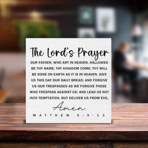 Christian Decor, Bible Verses Decor, the Lords Prayer Scripture Wood Sign Christian Wall Art Religious Decoration for Home Living Room Bedroom Office Desk Shelf Wall Table 5 X 5 Inch