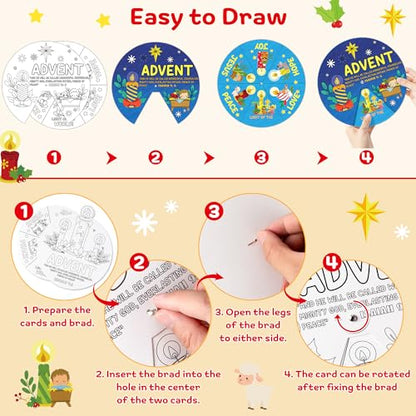 COcnny Christmas Coloring Craft - 24 Sets DIY Color Your Own Religious Christian Art Craft Wheel Cards, Xmas Advent Jesus Paper Kit for Church Sunday School Home Class Bible VBS Activities - style: Christmas Advent
