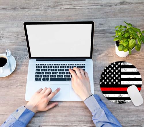 Round Mouse Pad,Fire Fighter Thin Red Line Flag Mouse pad,Custom Small Mouse Pads with Designs,Portable Office Non-Slip Rubber Base Wireless Mouse Pad for Laptop 7.9×7.9×0.12 inches - color: Fire Fighter Thin Red Line Flag