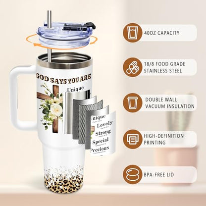 DUUV Christian Tumbler 40oz, Insulated Christian Gifts for Women - color: Christian Flowers