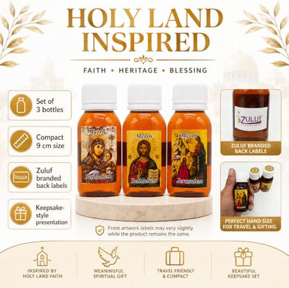 Zuluf Myrrh Anointing Oil Set of 3 from the Holy Land Jerusalem Pure Olive Base Blessed Christian Prayer Oil from Bethlehem for Baptism Christening Godparent Faith Gift 5.1 Fl Oz 3 Pack Bottles