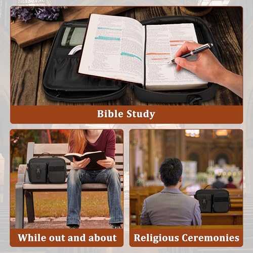 Damero Bible Cover for Men, Bible Carrying Case with Multiple Pockets,Black