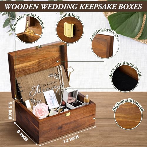 Threehoney Large Wooden Wedding Keepsake Box with Lid,Heart - style: Heart