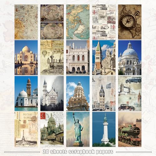 Bomichi Travel Sticker Book, 32 Sheets 377 Pcs Vintage Aesthetics Stickers & 20 Sheets Washi Paper for Journaling Scrapbooking Bullet Journals Planners Letter Card Making - style: Travel sticker book