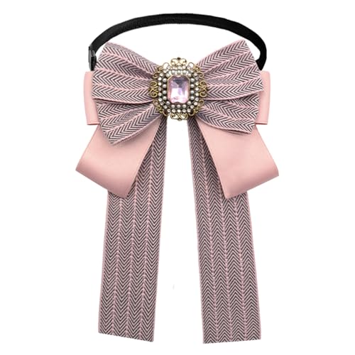 Womens Bow Tie Adjustable Rhinestone Bowtie for Women Ladies Girls Pre-tied Womens Tie for Shirt Suit Uniform - color: Pink-strap