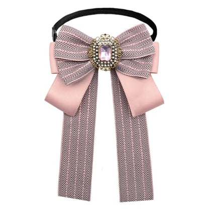 Womens Bow Tie Adjustable Rhinestone Bowtie for Women Ladies Girls Pre-tied Womens Tie for Shirt Suit Uniform - color: Pink-strap