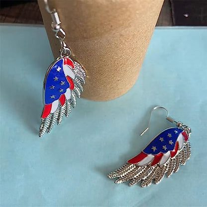 coadipress Angel Wing Earrings for Women Unique Silver Plated Fairy Feather Guardian Dangle Drop Hook Earrings Jewelry - color: American Flag Wing Earrings