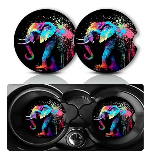 2Pcs Elephant Car Coasters,2.75" Neoprene Rubber Cars Cup Holder Coasters - color: Elephant