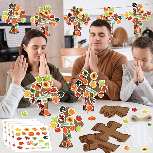 30 Sets Thanksgiving Christian Craft Kit DIY Fall Religious Cross Hanging Ornament Make Your Own Thankful Cross Crafts for Fall Church Autumn Sunday School VBS Class Art Project Home Party Activities