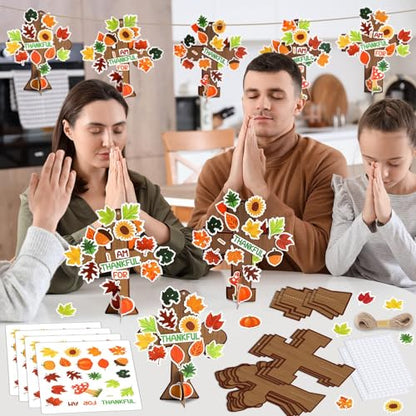 30 Sets Thanksgiving Christian Craft Kit DIY Fall Religious Cross Hanging Ornament Make Your Own Thankful Cross Crafts for Fall Church Autumn Sunday School VBS Class Art Project Home Party Activities