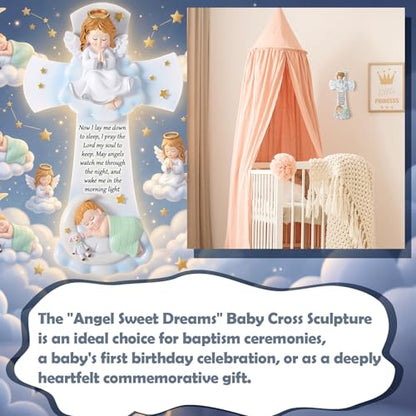 Wenqik 7.1" Guardian Angel Hanging Cross, Resin Wall Decor for Nursery
