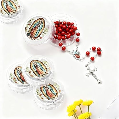 48 Pcs Scented Rosary Necklace Set with Gift Box – Wooden Bead Rosary with Crucifix for Women & Men, First Communion, Baptism, Party Favors - color: Red
