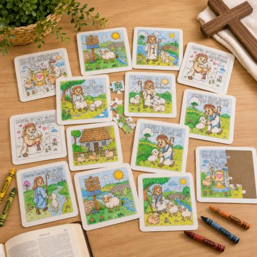 Cinrobiye 24 Pcs VBS 2026 Emerald Isle Coloring Puzzle Kit, Good Shepherd Christian Puzzle Crafts Inspired by Psalm 23 for Vacation Bible School, Sunday School, Church Activities and Group Events - color: Emerald Isle
