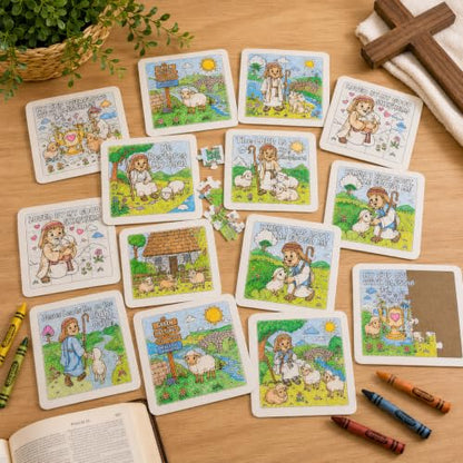 Cinrobiye 24 Pcs VBS 2026 Emerald Isle Coloring Puzzle Kit, Good Shepherd Christian Puzzle Crafts Inspired by Psalm 23 for Vacation Bible School, Sunday School, Church Activities and Group Events - color: Emerald Isle