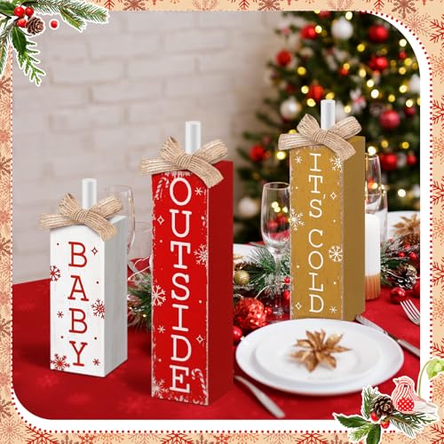 Cinnvoice 3 Pcs Christmas Table Decorations for Home, It's Cold Outside - style: Hot Cocoa Style
