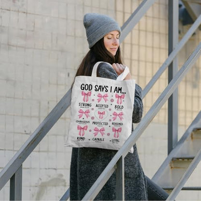 FBB Christian What's the Best that Could Happen Inspirational Tote Bag - color: God Say I Am - 1