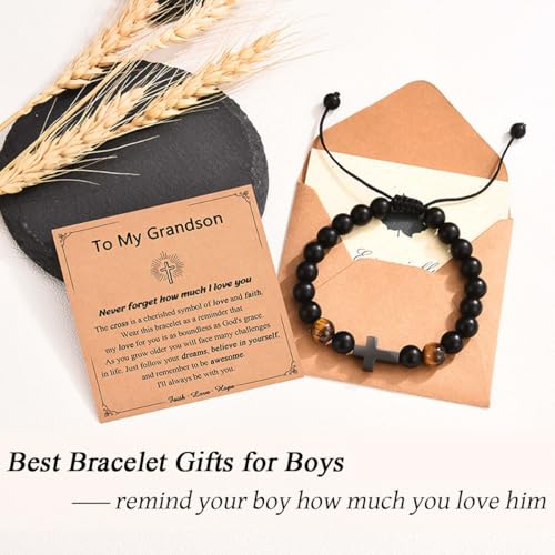 Leyung Cross Bracelet Gifts for Boys, Easter Basket Stuffers Baptism Gifts - color: Grandson