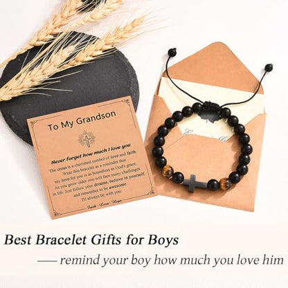 Leyung Cross Bracelet Gifts for Boys, Easter Basket Stuffers Baptism Gifts - color: Grandson