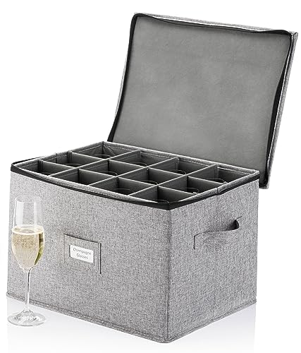Stack Store Plus More Champagne Flute Storage Box - Hard Shell China Storage Holds 12 Stemware Glasses - Protects Flutes, Crystal Glass, Wine Glasses and Fine China - Stackable - Fully Padded Inside - style: Champagne Glass Storage