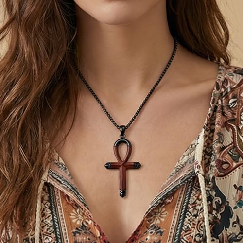 Cross Necklace for Men 925 Sterling Silver Cross Ebony Wooden Ankh Raven Praying Hands Crucifix Amulet Religious Jewelry Gifts for Men Women - color: Cross13