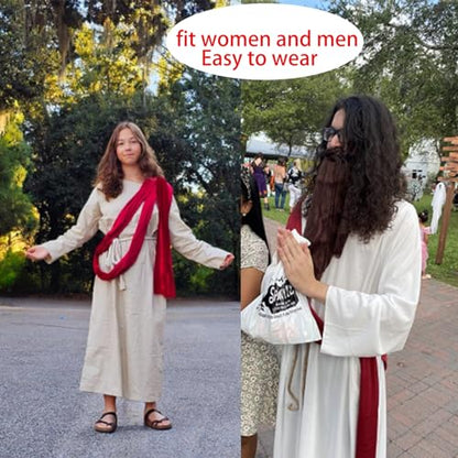 Jesus Costume Adult Men Biblical Religious Christ Costume Includes Waist Rope For Disciple Costumes - color: Beige, size: Medium
