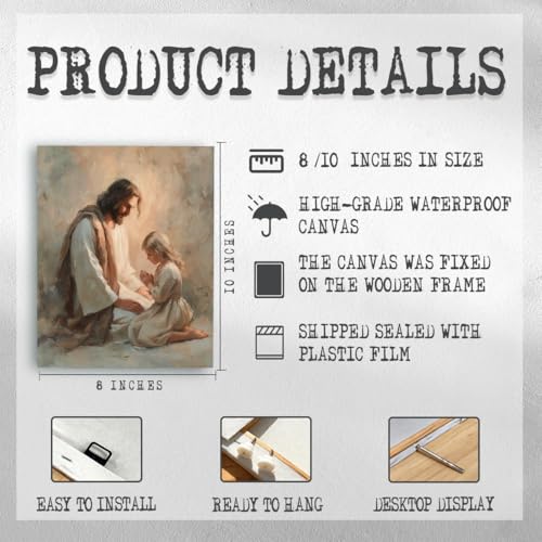 RTVJTERQ Christian Home Decor, Jesus Praying With Little Girl Portrait Art, Faith Based Wall Art for Kids Room Nursery Bedroom 8x10 Inch Ready To Hang - color: Patriotic 08
