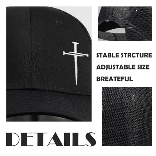 Christian Hats for Men Women,Jesus 3 Nail Cross Hat Christian Religious Gifts for Birthday/Christmas,Black and Silver - color: 02.black