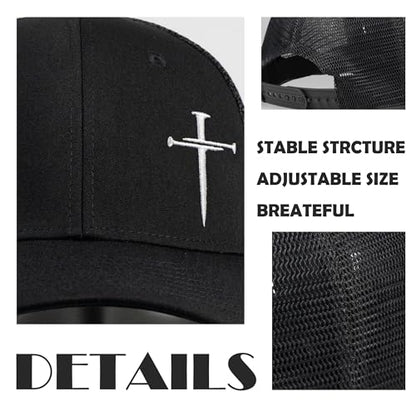 Christian Hats for Men Women,Jesus 3 Nail Cross Hat Christian Religious Gifts for Birthday/Christmas,Black and Silver - color: 02.black