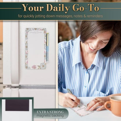 Christian Art Gifts Magnetic Notepad & Pen Set, Everything Beautiful - color: Blue Floral/Everything Beautiful