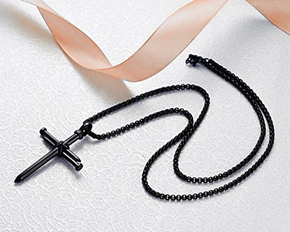 Men's Stainless Steel Nail Cross Pendant Necklace With 24 Inch Chain - color: Black