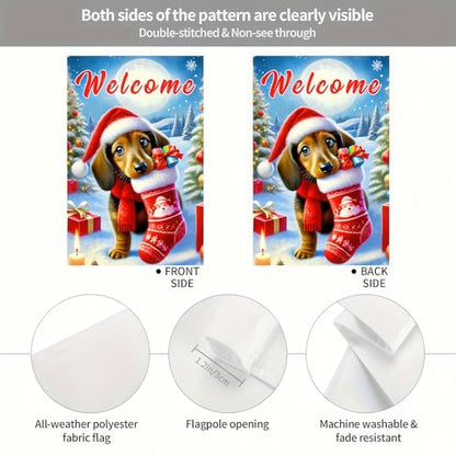 BlissYard Christmas Dachshund Dog Garden Flag 12x18 Inch Polyester - color: Dachshund Dog