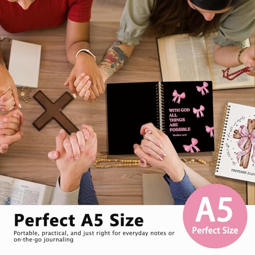LIANGW Coquette Pink And Black Christian Notebook - color: Matthew 19:26 - Black