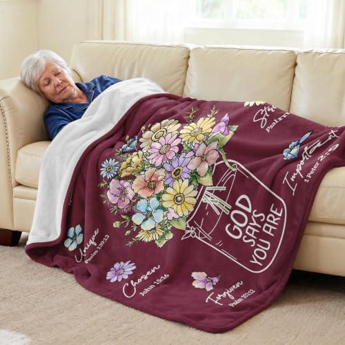 Christian Religious Gifts for Women, Burgundy Christian Blanket 80''x 60'' - color: Burgundy, size: 80"x60"
