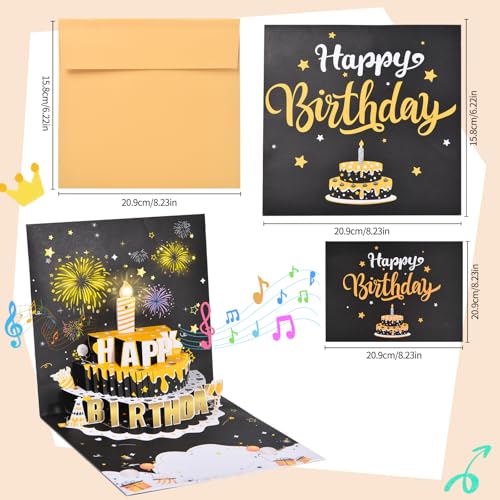 3D pop-up music birthday card - LED Light Cake Greeting Card - color: Cake - Black