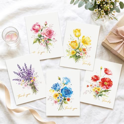Thank You Cards with Envelopes & Stickers, 30 Pack, Gold Foil, 4x6