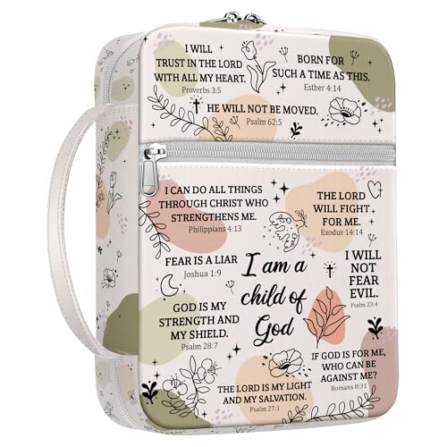 Inspirational Bible Cover for Women with Verses I Am a Child of God Canvas Case, Zippered Scripture Bag, Fits Standard Size Bible, Christian Gift for Girls Church Bible Study - color: Christian Lifestyle