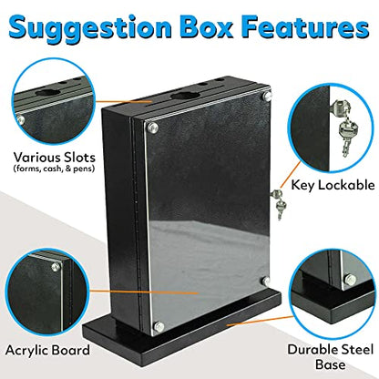 POCHAR Metal Large Suggestion Box With Slot and Lock, Safe Lock Tip Jar - color: Black
