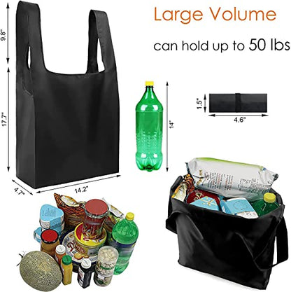 BeeGreen Black Reusable Grocery Bags Shopping Bags for Groceries 12 Pack Heavy Duty - Foldable Polyester Grocery Totes with Handles and Zipper Bag, Large Travel Washable Holiday Tote Bag Bulk - color: Black