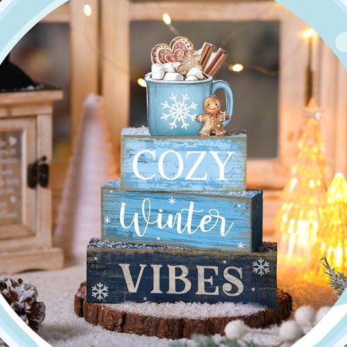 Lineshading 4 Pcs Christmas Table Decorations Wooden Blue Hot Cocoa Signs - style: Blue Hot Cocoa