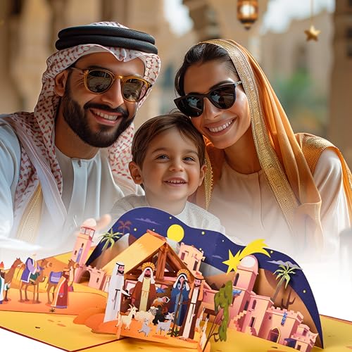 3D Pop Up Interesting Cards for men - Nativity of Jesus Greeting Card - color: Desert Town