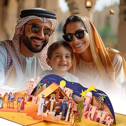 3D Pop Up Interesting Cards for men - Nativity of Jesus Greeting Card - color: Desert Town